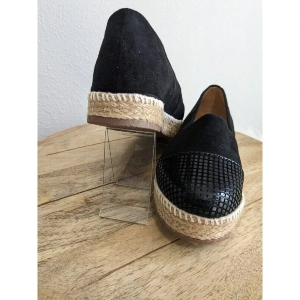 Womens Black Faux Suede Snake 8 Embossed‎ Cap Toe Espadrille Flats Shoes  NEW